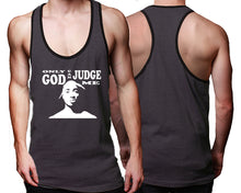 Load image into Gallery viewer, Only God Can Judge Me custom tank top, graphic tees. Black Charcoal tank top for men. Black Charcoal color racerback tanktop for mens.