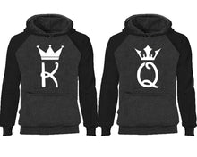 將圖片載入圖庫檢視器 King Queen couple hoodies, raglan hoodie. Black Charcoal hoodie mens, Black Charcoal red hoodie womens.