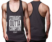 Load image into Gallery viewer, Straight Outta Compton custom tank top, graphic tees. Black Charcoal tank top for men. Black Charcoal color racerback tanktop for mens.