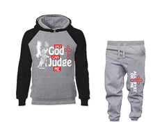 Load image into Gallery viewer, Only God Can Judge Me outfits bottom and top, Black Grey hoodies for men, Black Grey mens joggers. Hoodie and jogger pants for mens