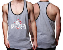 Load image into Gallery viewer, All Eyes On Me custom tank top, graphic tees. Black Grey tank top for men. Black Grey color racerback tanktop for mens.