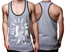 Load image into Gallery viewer, All Eyes On Me custom tank top, graphic tees. Black Grey tank top for men. Black Grey color racerback tanktop for mens.