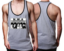 Load image into Gallery viewer, NWA custom tank top, graphic tees. Black Grey tank top for men. Black Grey color racerback tanktop for mens.