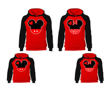 Load image into Gallery viewer, Mickey Minnie. Matching family outfits. Black Red adults, kids pullover hoodie.