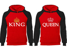 將圖片載入圖庫檢視器 King Queen couple hoodies, raglan hoodie. Black Red hoodie mens, Black Red red hoodie womens.