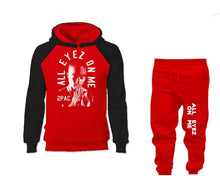 將圖片載入圖庫檢視器 All Eyes On Me outfits bottom and top, Black Red hoodies for men, Black Red mens joggers. Hoodie and jogger pants for mens