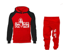 將圖片載入圖庫檢視器 All Eyes On Me outfits bottom and top, Black Red hoodies for men, Black Red mens joggers. Hoodie and jogger pants for mens