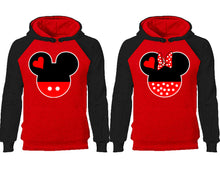 將圖片載入圖庫檢視器 Mickey Minnie couple hoodies, raglan hoodie. Black Red hoodie mens, Black Red red hoodie womens.