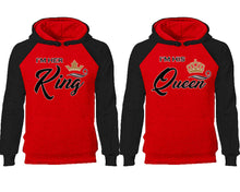 將圖片載入圖庫檢視器 King Queen couple hoodies, raglan hoodie. Black Red hoodie mens, Black Red red hoodie womens.