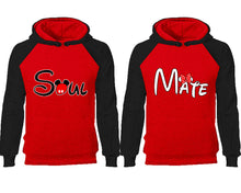 Load image into Gallery viewer, Soul Mate couple hoodies, raglan hoodie. Black Red hoodie mens, Black Red red hoodie womens.