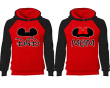 Load image into Gallery viewer, Dad Mom couple hoodies, raglan hoodie. Black Red hoodie mens, Black Red red hoodie womens.