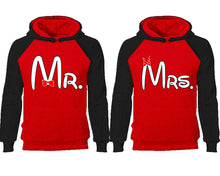 將圖片載入圖庫檢視器 Mr Mrs couple hoodies, raglan hoodie. Black Red hoodie mens, Black Red red hoodie womens.