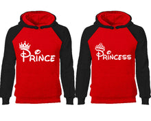 將圖片載入圖庫檢視器 Prince Princess couple hoodies, raglan hoodie. Black Red hoodie mens, Black Red red hoodie womens.