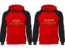 將圖片載入圖庫檢視器 King Queen couple hoodies, raglan hoodie. Black Red hoodie mens, Black Red red hoodie womens.