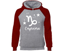 Load image into Gallery viewer, Capricorn Zodiac Sign hoodie. Burgundy Grey Hoodie, hoodies for men, unisex hoodies