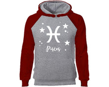 Load image into Gallery viewer, Pisces Zodiac Sign hoodie. Burgundy Grey Hoodie, hoodies for men, unisex hoodies