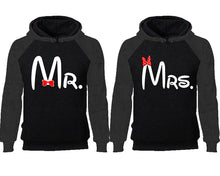 將圖片載入圖庫檢視器 Mr Mrs couple hoodies, raglan hoodie. Charcoal Black hoodie mens, Charcoal Black red hoodie womens.