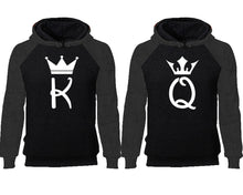 將圖片載入圖庫檢視器 King Queen couple hoodies, raglan hoodie. Charcoal Black hoodie mens, Charcoal Black red hoodie womens.