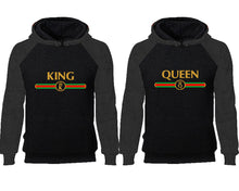 將圖片載入圖庫檢視器 King Queen couple hoodies, raglan hoodie. Charcoal Black hoodie mens, Charcoal Black red hoodie womens.