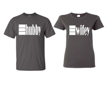 Load image into Gallery viewer, Hubby and Wifey matching couple shirts.Couple shirts, Charcoal t shirts for men, t shirts for women. Couple matching shirts.