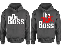 Load image into Gallery viewer, The Boss The Real Boss hoodie, Matching couple hoodies, Charcoal pullover hoodies. Couple jogger pants and hoodies set.