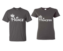 Load image into Gallery viewer, Prince Princess matching couple shirts.Couple shirts, Charcoal t shirts for men, t shirts for women. Couple matching shirts.