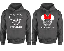 Load image into Gallery viewer, Her Jack and His Sally hoodie, Matching couple hoodies, Charcoal pullover hoodies. Couple jogger pants and hoodies set.