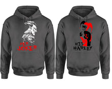 Load image into Gallery viewer, Her Joker His Harley hoodie, Matching couple hoodies, Charcoal pullover hoodies. Couple jogger pants and hoodies set.