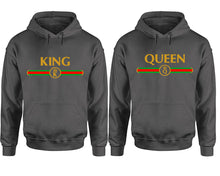 Load image into Gallery viewer, King Queen hoodie, Matching couple hoodies, Charcoal pullover hoodies. Couple jogger pants and hoodies set.