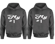 將圖片載入圖庫檢視器 She's My Number 1 and He's My Number 1 hoodies, Matching couple hoodies, Charcoal pullover hoodies