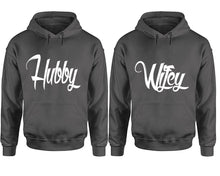 將圖片載入圖庫檢視器 Hubby and Wifey hoodies, Matching couple hoodies, Charcoal pullover hoodies