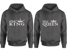 Load image into Gallery viewer, Her King and His Queen hoodies, Matching couple hoodies, Charcoal pullover hoodies