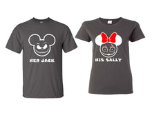 Load image into Gallery viewer, Her Jack and His Sally matching couple shirts.Couple shirts, Charcoal t shirts for men, t shirts for women. Couple matching shirts.