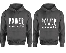 將圖片載入圖庫檢視器 Power Couple hoodies, Matching couple hoodies, Charcoal pullover hoodies
