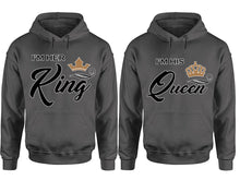Load image into Gallery viewer, King Queen hoodie, Matching couple hoodies, Charcoal pullover hoodies. Couple jogger pants and hoodies set.