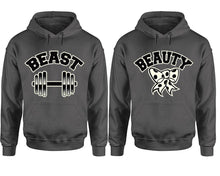 Load image into Gallery viewer, Beast Beauty hoodie, Matching couple hoodies, Charcoal pullover hoodies. Couple jogger pants and hoodies set.