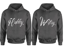Load image into Gallery viewer, Hubby and Wifey hoodies, Matching couple hoodies, Charcoal pullover hoodies