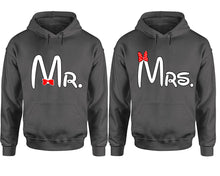 Load image into Gallery viewer, Mr Mrs hoodie, Matching couple hoodies, Charcoal pullover hoodies. Couple jogger pants and hoodies set.