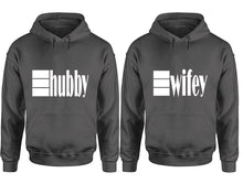 Load image into Gallery viewer, Hubby and Wifey hoodies, Matching couple hoodies, Charcoal pullover hoodies