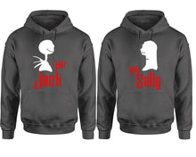 Load image into Gallery viewer, Her Jack His Sally hoodie, Matching couple hoodies, Charcoal pullover hoodies. Couple jogger pants and hoodies set.