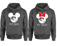 Load image into Gallery viewer, Her Jack and His Sally hoodie, Matching couple hoodies, Charcoal pullover hoodies. Couple jogger pants and hoodies set.