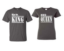 Load image into Gallery viewer, Her King and His Queen matching couple shirts.Couple shirts, Charcoal t shirts for men, t shirts for women. Couple matching shirts.