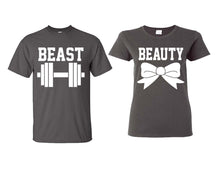 Load image into Gallery viewer, Beast and Beauty matching couple shirts.Couple shirts, Charcoal t shirts for men, t shirts for women. Couple matching shirts.