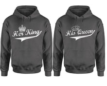 Load image into Gallery viewer, Her King His Queen hoodie, Matching couple hoodies, Charcoal pullover hoodies. Couple jogger pants and hoodies set.