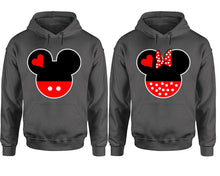 Load image into Gallery viewer, Mickey Minnie hoodie, Matching couple hoodies, Charcoal pullover hoodies. Couple jogger pants and hoodies set.