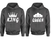 將圖片載入圖庫檢視器 King and Queen hoodies, Matching couple hoodies, Charcoal pullover hoodies