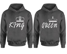 將圖片載入圖庫檢視器 King and Queen hoodies, Matching couple hoodies, Charcoal pullover hoodies