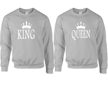 Load image into Gallery viewer, King and Queen couple sweatshirts. Sports Grey sweaters for men, sweaters for women. Sweat shirt. Matching sweatshirts for couples