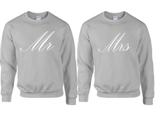 Load image into Gallery viewer, Mr and Mrs couple sweatshirts. Sports Grey sweaters for men, sweaters for women. Sweat shirt. Matching sweatshirts for couples