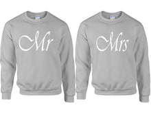 Load image into Gallery viewer, Mr and Mrs couple sweatshirts. Sports Grey sweaters for men, sweaters for women. Sweat shirt. Matching sweatshirts for couples